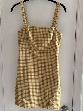 Hollister Yellow Plaid Square-Neck Mini Dress Size S